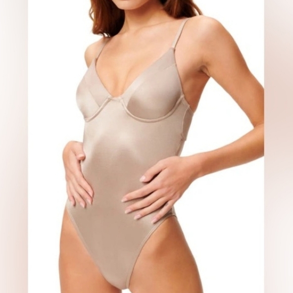 NWT Good American Women Show OffElegant One Piece Bodysuit Swim Sz 2/M Mink - Picture 1 of 9